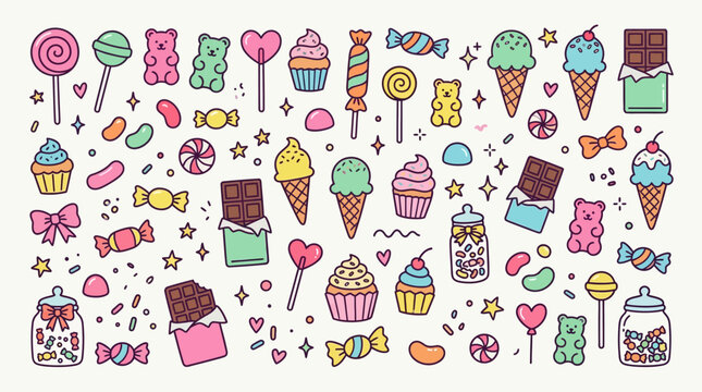 Colorful sweet treats and desserts.