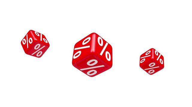 Three red percentage cubes rotate and float on a white background in a clean finance-themed 3D render, 3D animation