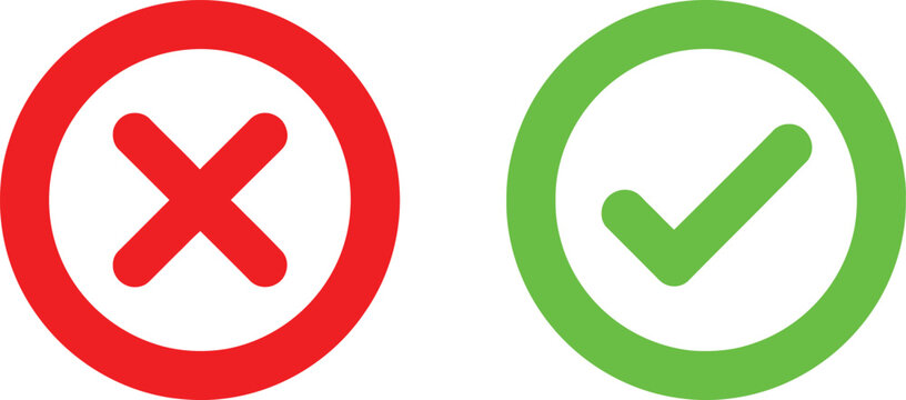 Red cross and green check mark icons as symbols for wrong and right or yes and no choices Vector