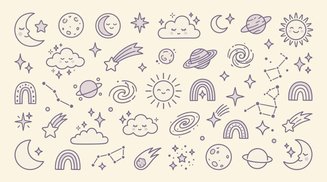 Collection of celestial icons and symbols.