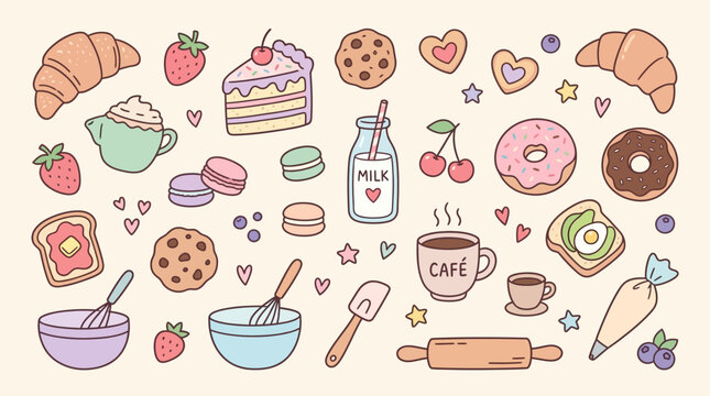 Colorful illustration of sweet baked goods.