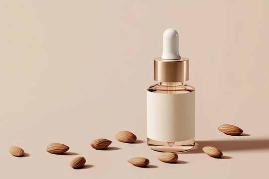 Luxury Cosmetic Serum Dropper Bottle with Mandelic Acid Serum on Beige Background.