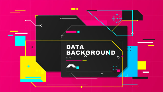 Bold futuristic data background with hot pink grid, black layered panels, neon cyan and yellow circuit lines, geometric accents, and tech typography