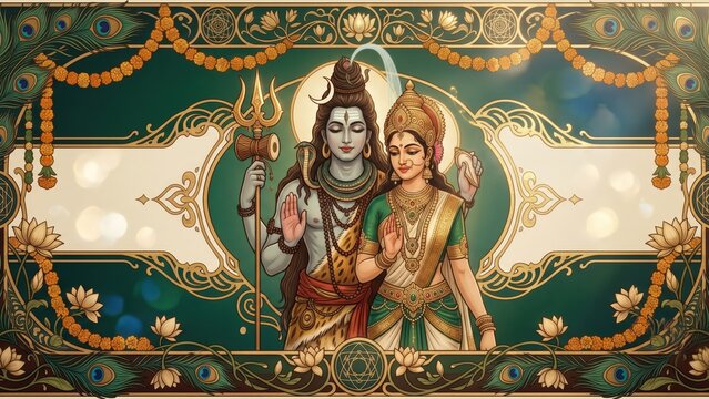 Shiva Parvati Divine Elegance &ndash; Sacred Spiritual Decorative Artwork