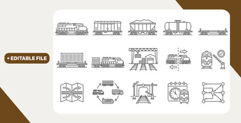 Freight rail icons displaying train cars and logistics symbols © Kingko