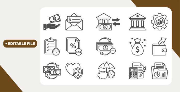 Payroll and salary icons showing payments and accounting grid