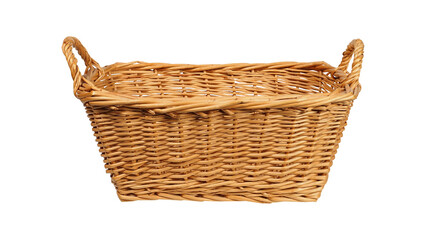 Obraz premium Empty Wicker Basket Isolated on White Background - Woven Willow Storage Container with Handles for Home Organization