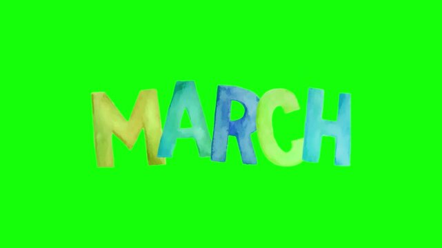 Animated March month text typography collection with colorful styles on green screen background