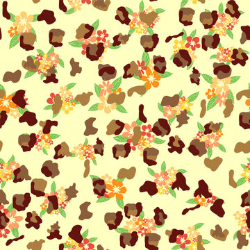 Leopard print with flowers and leaves. Design for leopard print textile fabric. Suitable for fashion