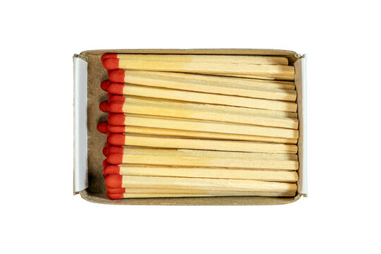 Open cardboard matchbox with red ignition tipped wooden safety matches