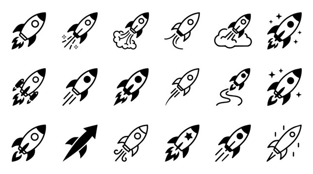 Collection of space rocket launch icons