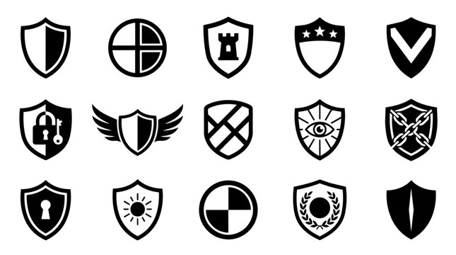Set of security shield icons and emblems