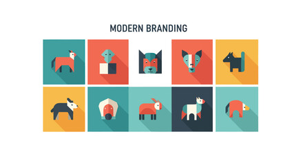 Fototapeta premium Modern Flat Animal Icons for Branding and Design