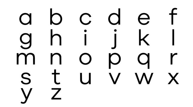 Full set of lowercase English alphabet letters a to z