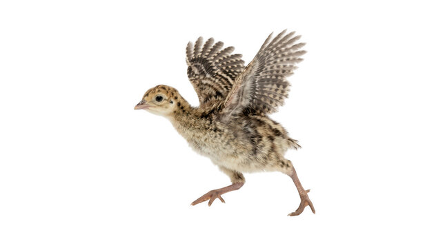 Young turkey chick with wings spread isolated on transparent background