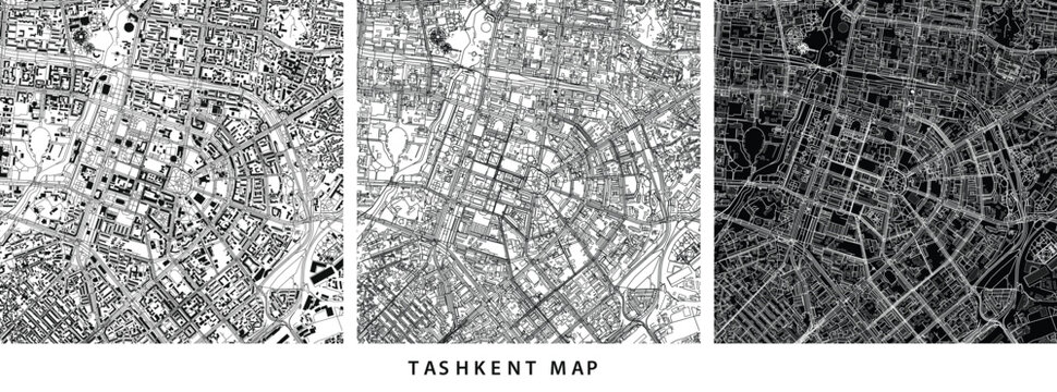 Tashkent City Map Art Vector. Uzbekistan Urban Street Plan Layout
