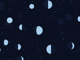 Naklejka premium Crescent Moon Scattered Celestial Pattern