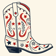 Western style cowboy boot with floral and star decorative patterns footwear illustration traditional american © Jahid