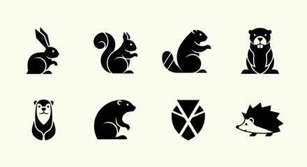 Fototapeta premium Forest Animal Icons: Rabbit, Squirrel, Beaver, Otter, Hedgehog, Marmot