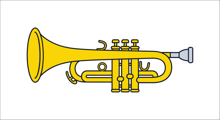 Obraz premium Yellow trumpet illustration on a white background detailed with valves and a flared bell