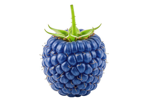 Single blue raspberry fruit isolated on transparent background