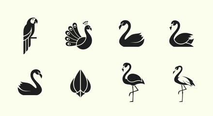 Obraz premium Elegant Bird Silhouettes Collection: Parrot, Peacock, Swan, Flamingo Icons