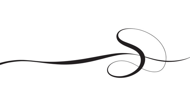 Elegant black calligraphy flourish vector, decorative swirl divider for wedding invitations, minimalist hand drawn filigree line art ornament