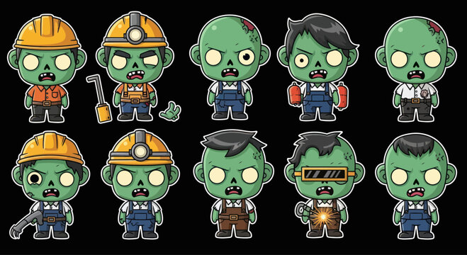 Cute Zombie Workers Cartoon Collection