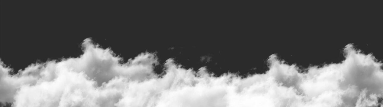 Abstract monochrome background with white fluffy clouds against a dark sky isolated on transparent background