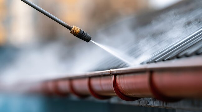 Pressure washing roof and gutter system