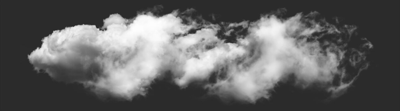 Realistic single white cloud isolated on a dark grey background isolated on transparent background