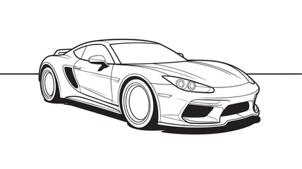 Naklejka premium Modern sports car line art illustration, sleek luxury coupe vector drawing, minimalist automotive outline for coloring book or logo design