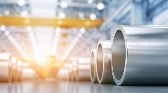 Steel coils in industrial warehouse factory interior