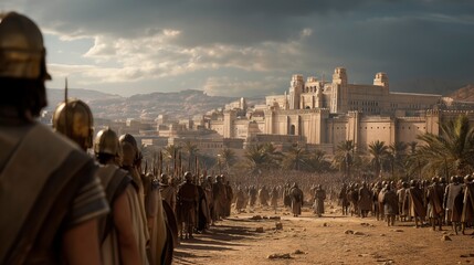 Fototapeta premium The Babylonian army surrounds Jerusalem, showing how rebellion and disobedience can bring destruction, fear, and the collapse of a once-protected nation 