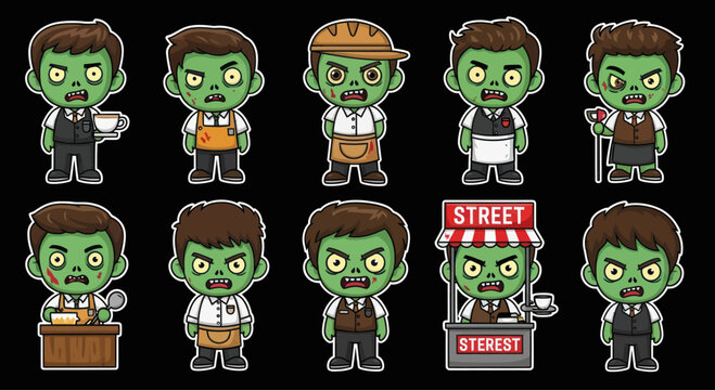 Cute Zombie Characters Collection, Cartoon Style