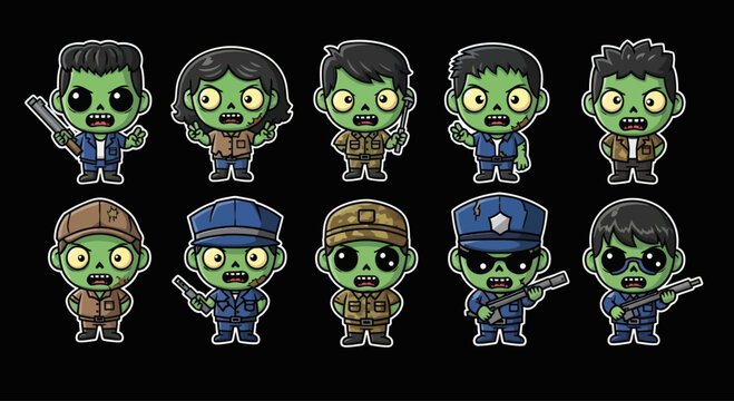 Cute Zombie Characters Collection - Cartoon Style, Halloween Theme