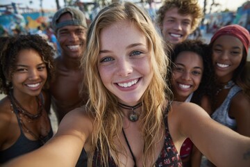 Fototapeta premium Young Teenagers Falling in Love During Summer Vacation