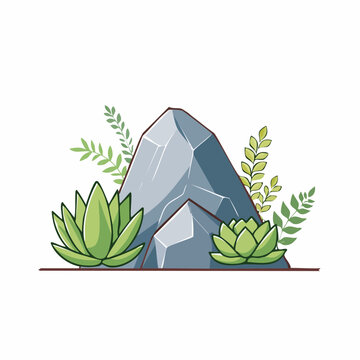 Stylized Rock Formation with Succulents and Greenery