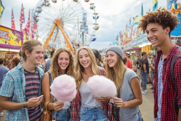 Fototapeta premium American Youth Enjoying Summer Fun at Theme Park Opening