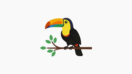 Obraz premium Colorful Toucan Bird Perched on a Branch with Green Leaves PNG Isolated on transparent background