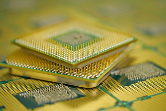 Close up view of CPU unit pins revealing essential part of computer hardware