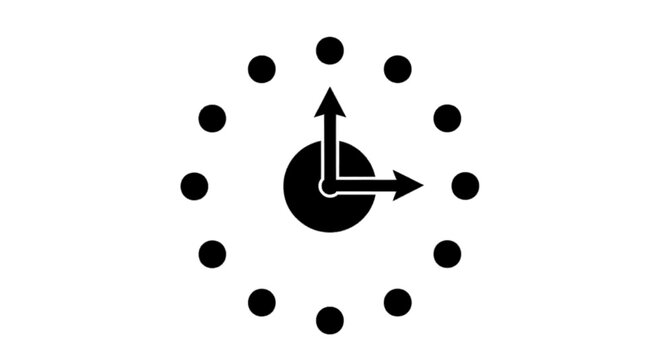 Minimal black silhouette icon, simple flat vector, bold black shape, no, no shading minimalist clock icon showing three oclock on a, flat icon style