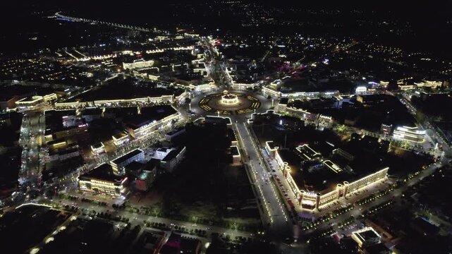 Aerial Drone  Night Raw Footage of Tekes Bagua City, Xinjiang, China