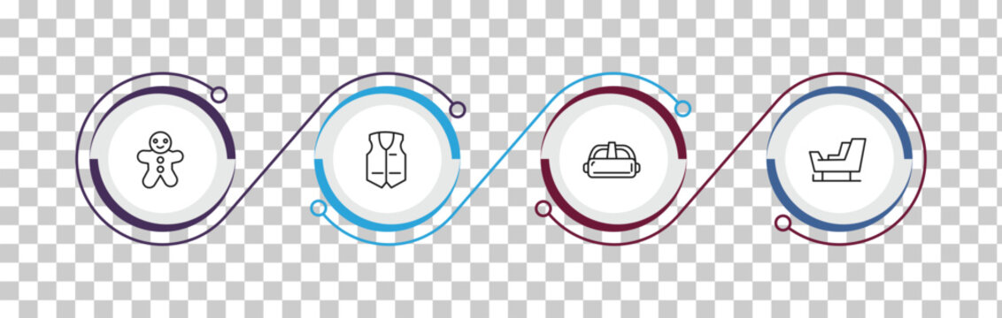 outline winter icons set - gingerbread man, anorak vest, goggles, . editable vector for web and mobile ui