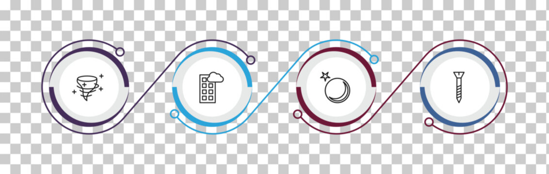 outline weather icons set - tropical cyclone, blanket of fog, new moon, bolt. editable vector for web and mobile ui