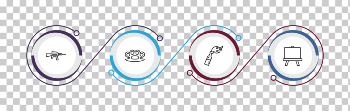 outline weapons icons set - hine gun, brass knuckles, molotov cocktail, boards. editable vector for web and mobile ui