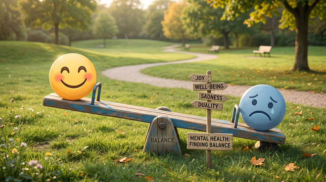 Emoji emotions balancing mental health and well-being outdoors