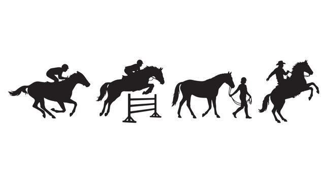 Horse Riding Silhouettes Jumping And Walking For Equestrian Concepts