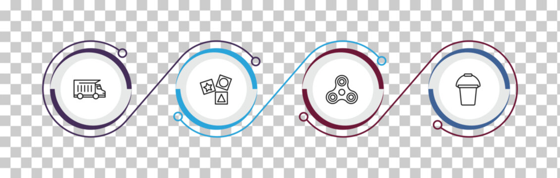 outline toys icons set - dump truck toy, cubes toy, spinner toy, bucket editable vector for web and mobile ui