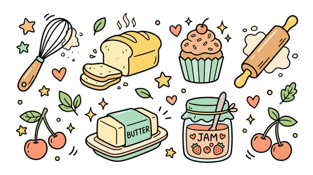Colorful illustration of baked goods.